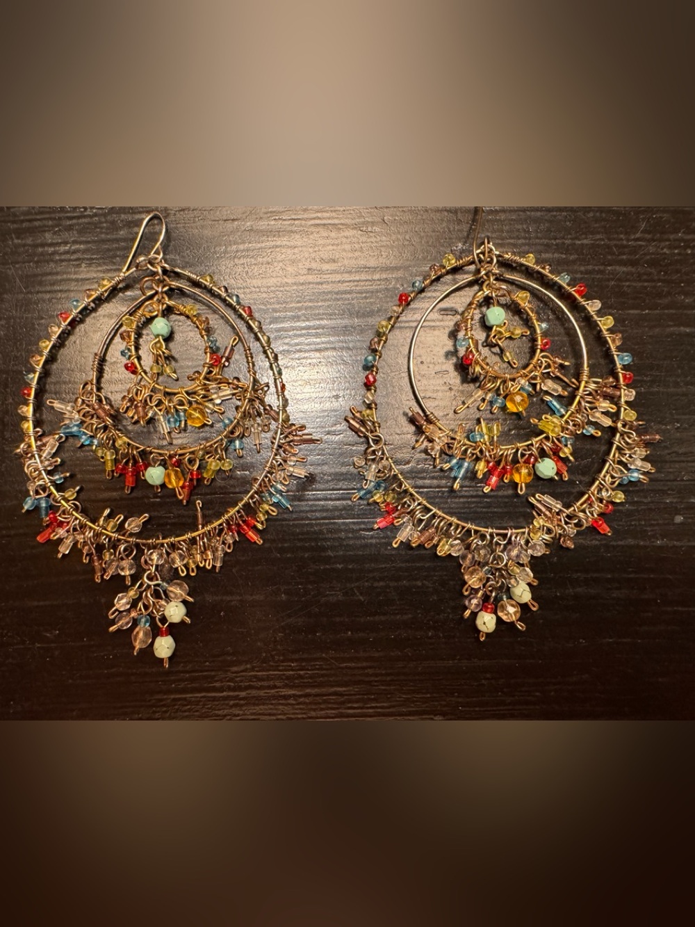Multicolor Beaded Hoop Earrings Like New